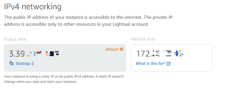 AWS Lightsail ipv4 networking Screen